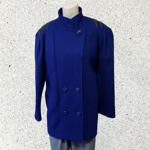 Sears Tradition size 8 vintage purple wool vegan leather jacket pea coat